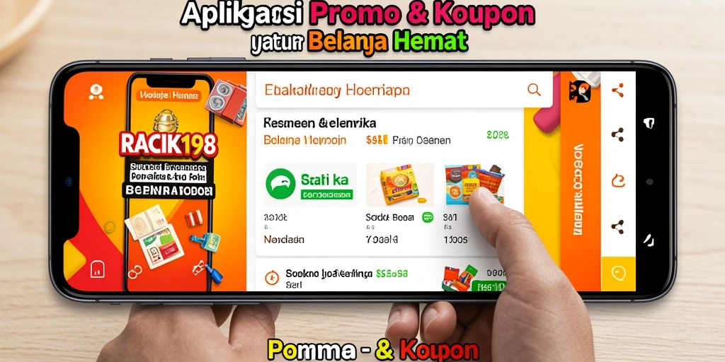Antarmuka aplikasi RACIK198 dengan penawaran kupon menarik.