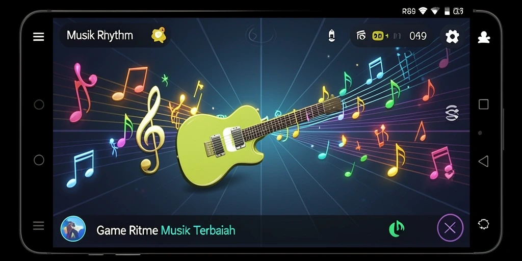 Tampilan antarmuka <strong>RR89</strong> yang menarik dan mudah digunakan saat bermain Musik Rhythm.
